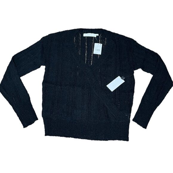 ASTR Pointelle Wrap Front Sweater in Black - Picture 4 of 8